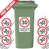 30 mph Please Drive Carefully Speed Reduction Wheelie Bin Stickers